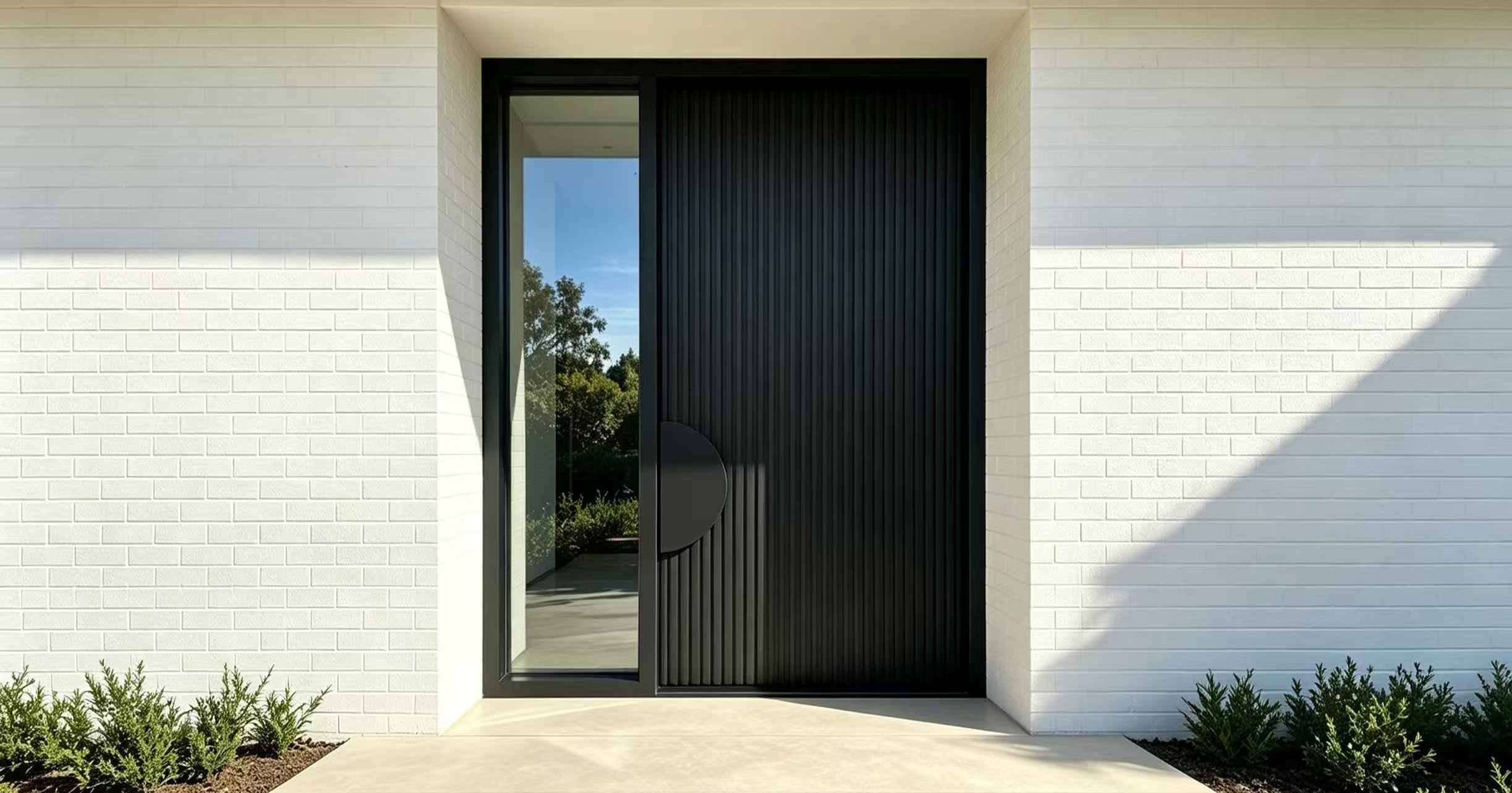 Australia Villa Install Case | Matte Black Fluted Aluminum Offset Pivot Door