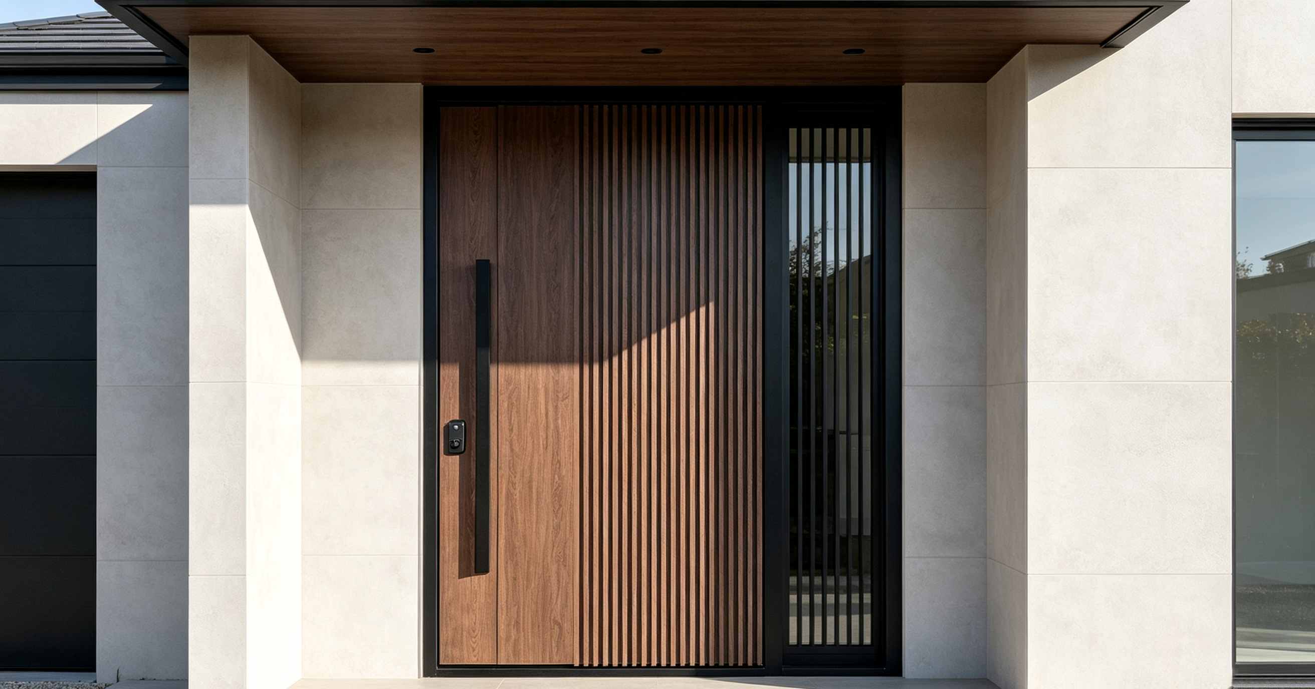 Canberra Project Case | Matching Wood‑Grain Aluminium Entry Door & Garage Door Service