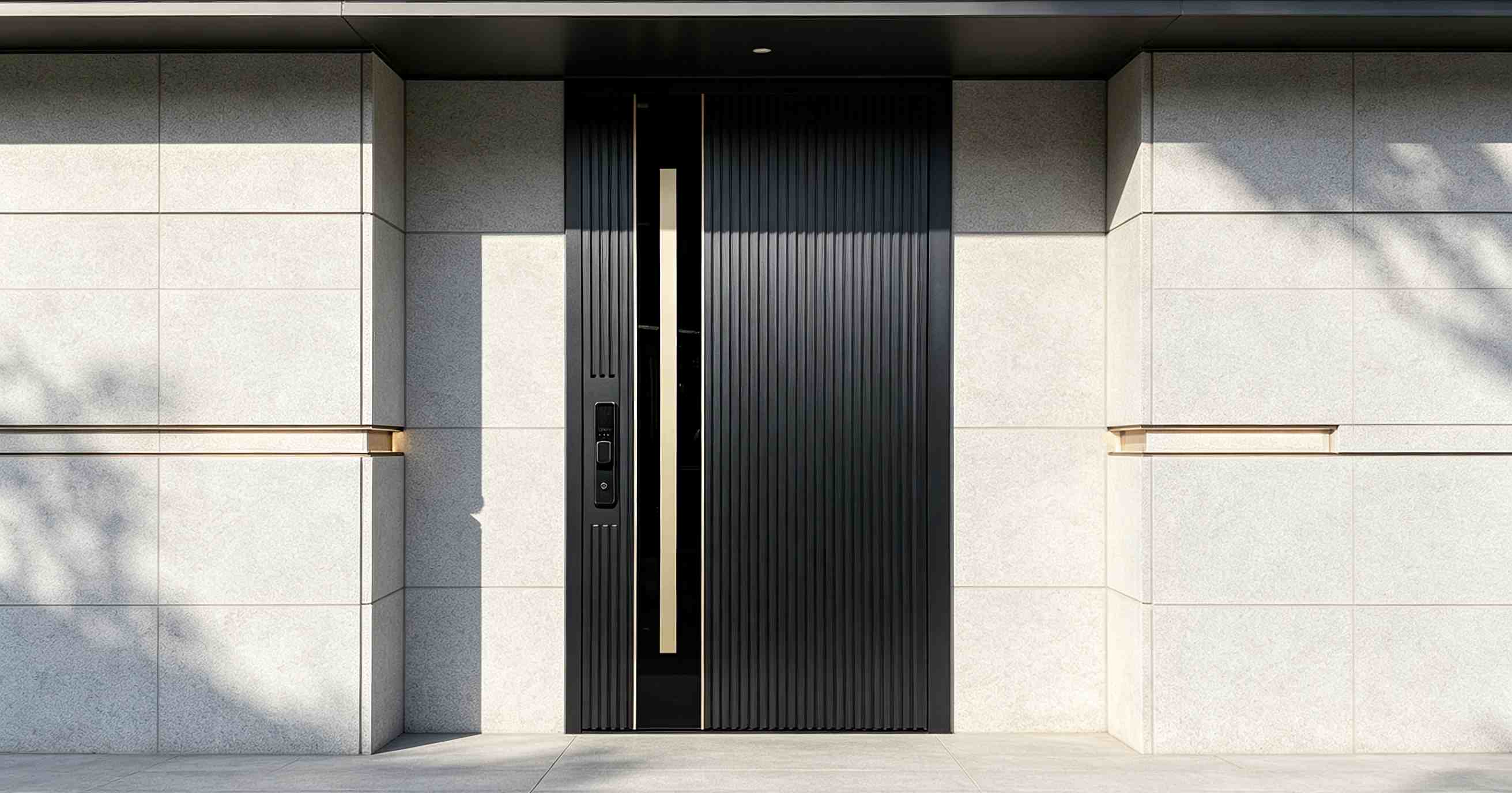 Custom Black Glass  Aluminum Front Door Project for Australian Modern Villa | Golden Handle